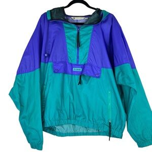 Vintage Columbia Mens L Windbreaker Pullover Jacket Hoodie Colorblock Pocket